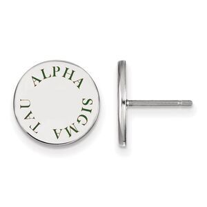 Sterling Silver Alpha Sigma Tau Green Enamel Post Earrings
